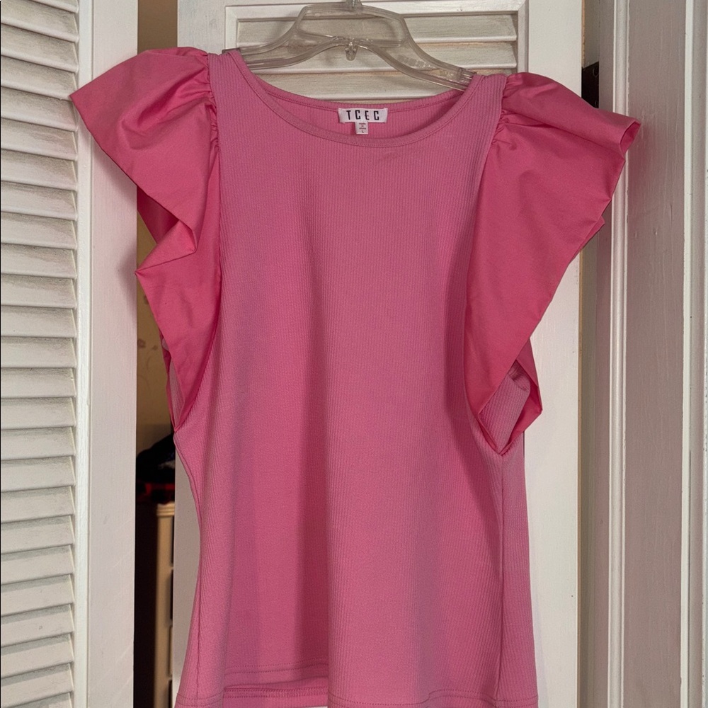 TCEC Vibrant Pink Ruffle Sleeve Blouse